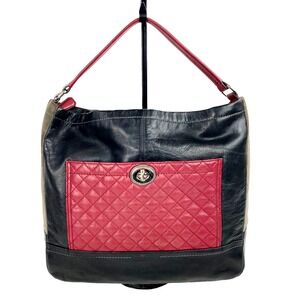 Coach Park Leather Tote Satchel Black Quilted Maroon Shoulder Bag Gray Purse